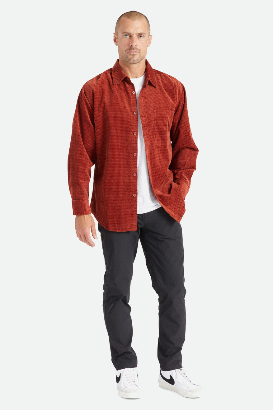 Tops Tejidos Brixton Porter L/S Waffle Corduroy Hombre Rojas | CBXUZR057