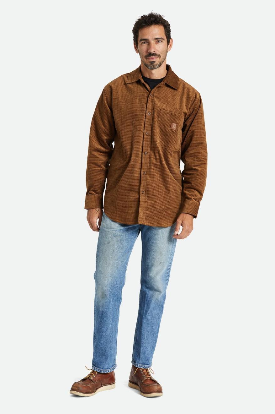 Tops Tejidos Brixton Porter L/S Waffle Corduroy Hombre Marrones | SMPOLH709