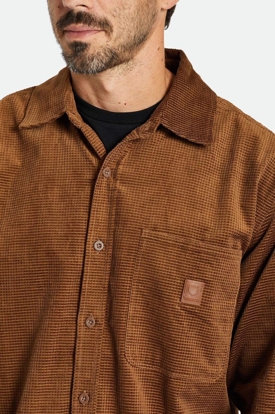 Tops Tejidos Brixton Porter L/S Waffle Corduroy Hombre Marrones | SMPOLH709