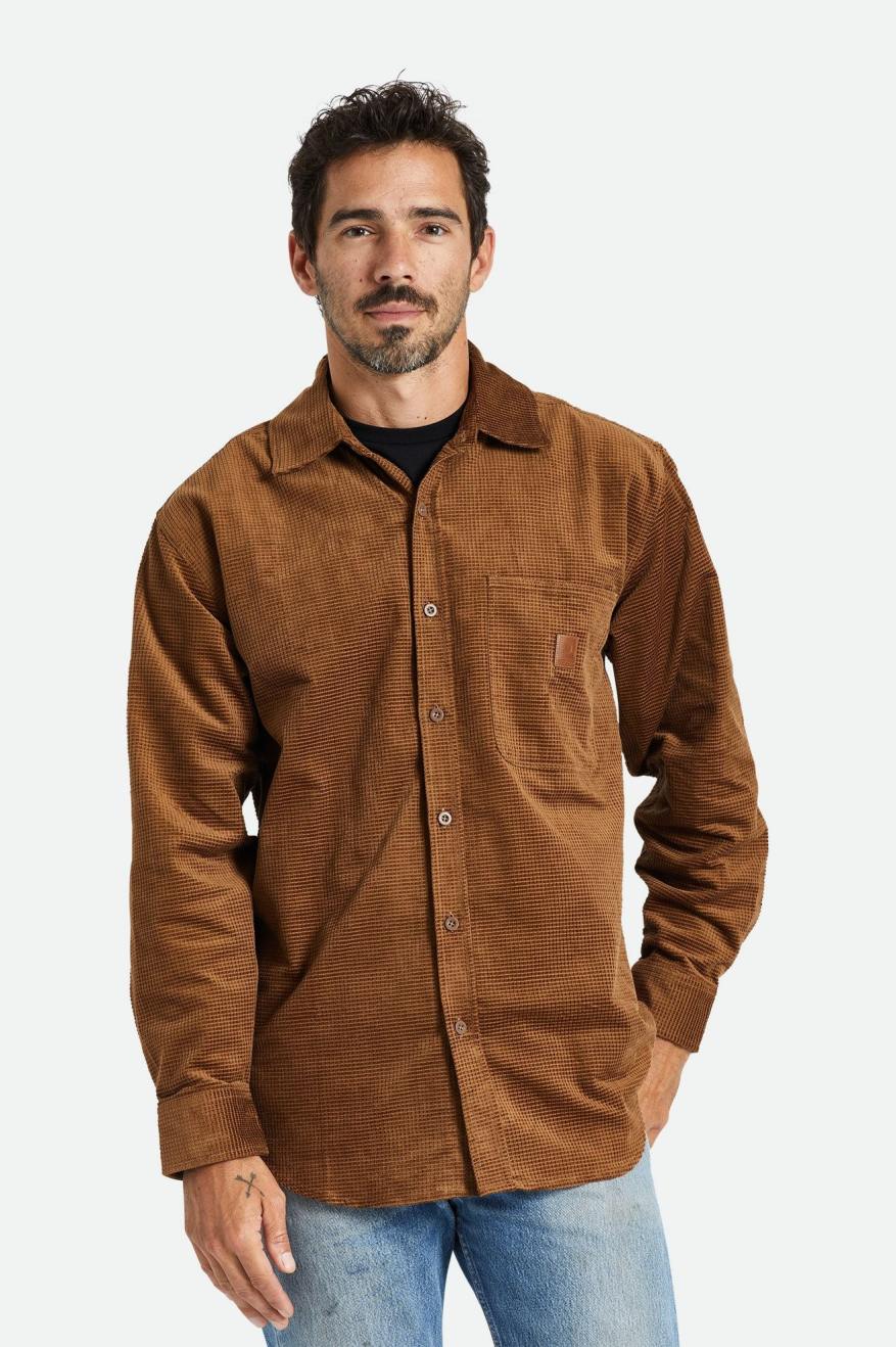 Tops Tejidos Brixton Porter L/S Waffle Corduroy Hombre Marrones | SMPOLH709