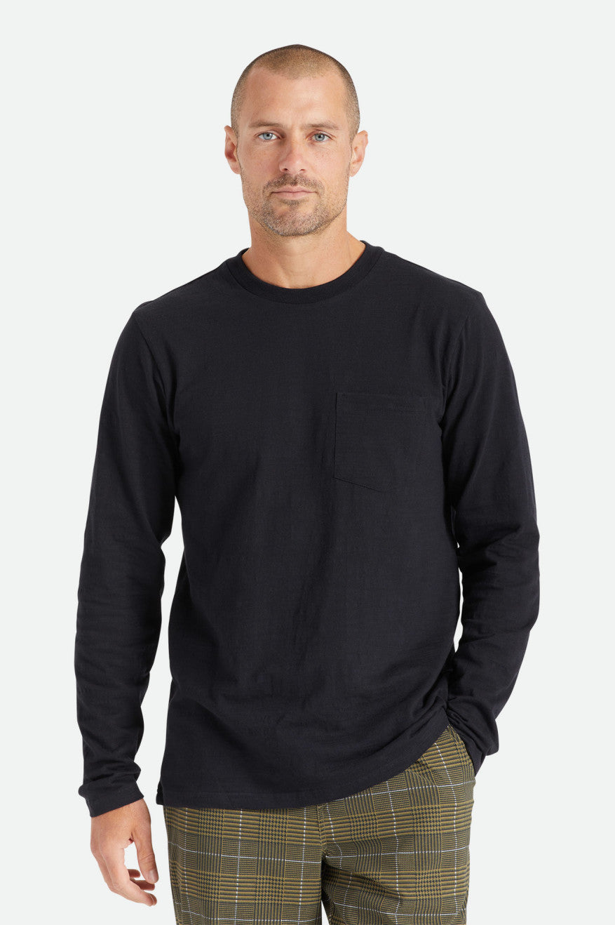 Prendas De Punto Brixton Basic Slub L/S Pocket Hombre Negras | DNGZWC843