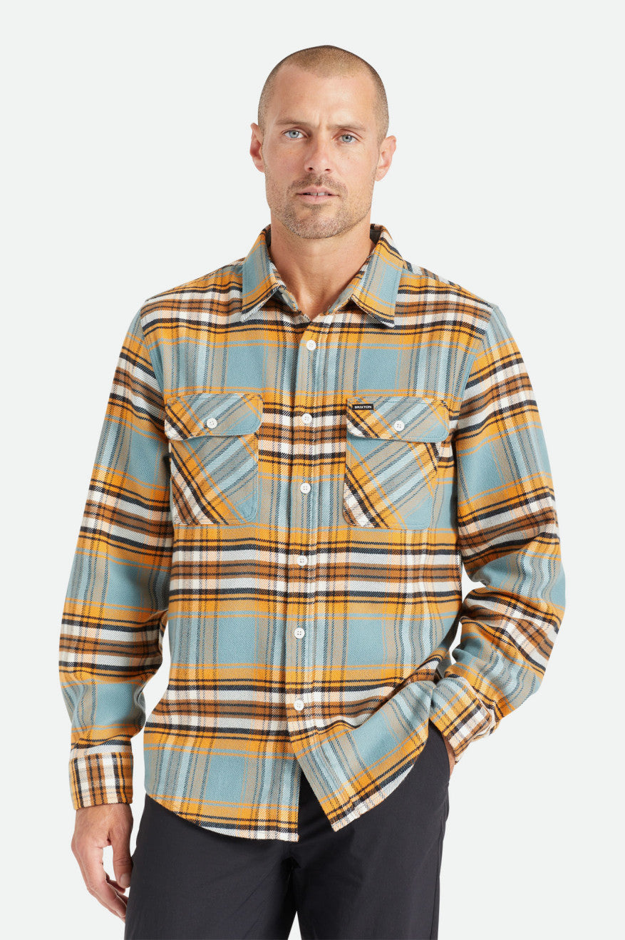 Tops Tejidos Brixton Bowery Stretch L/S Utility Hombre Naranjas Blancas | OULIAB910