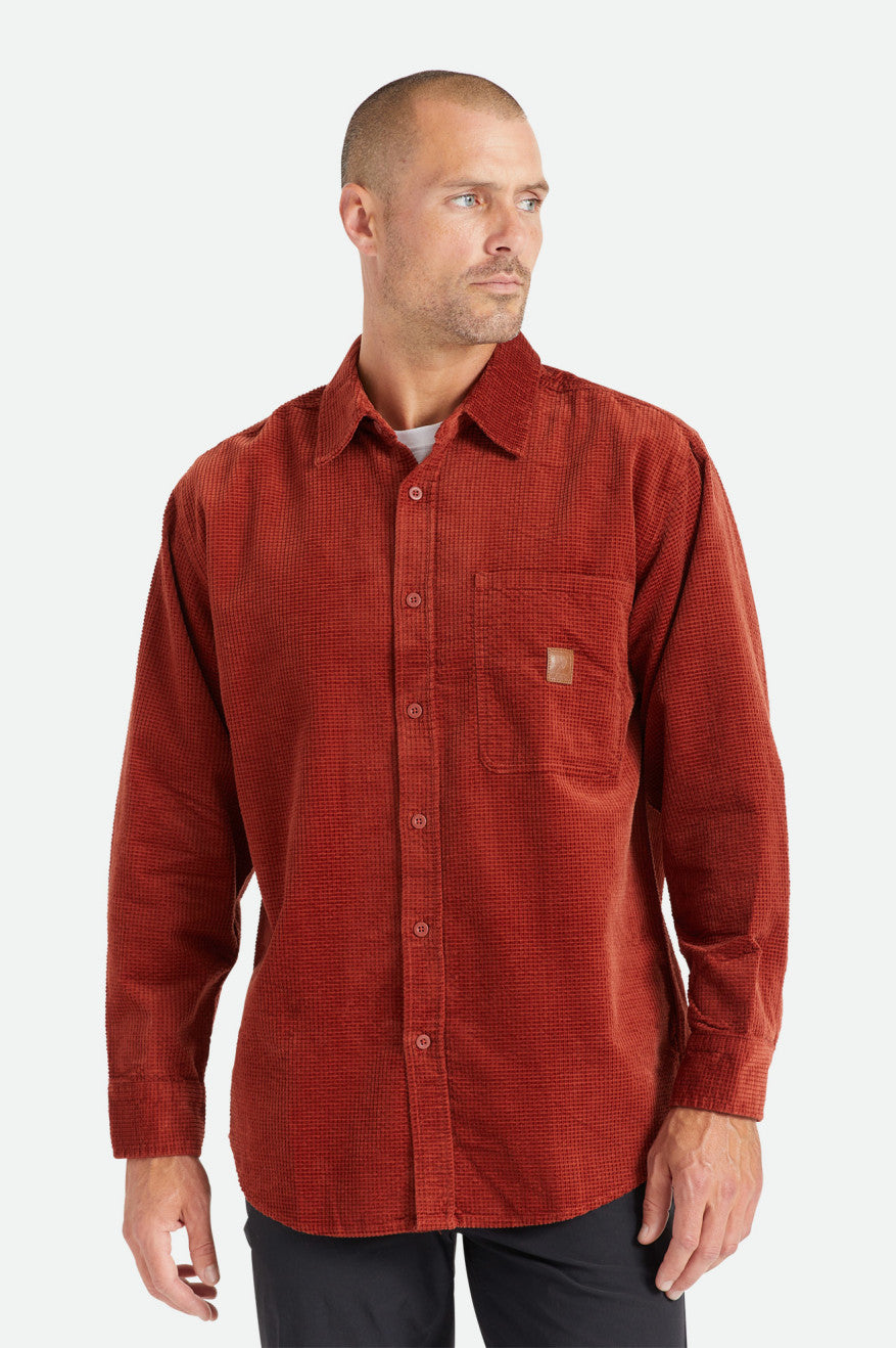 Tops Tejidos Brixton Porter L/S Waffle Corduroy Hombre Rojas | CBXUZR057